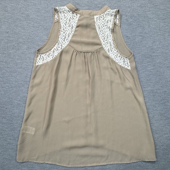 Not Forever Semi-Sheer Beige Lace Accent Sleeveless Blouse Lightweight Size M - Picture 4 of 12